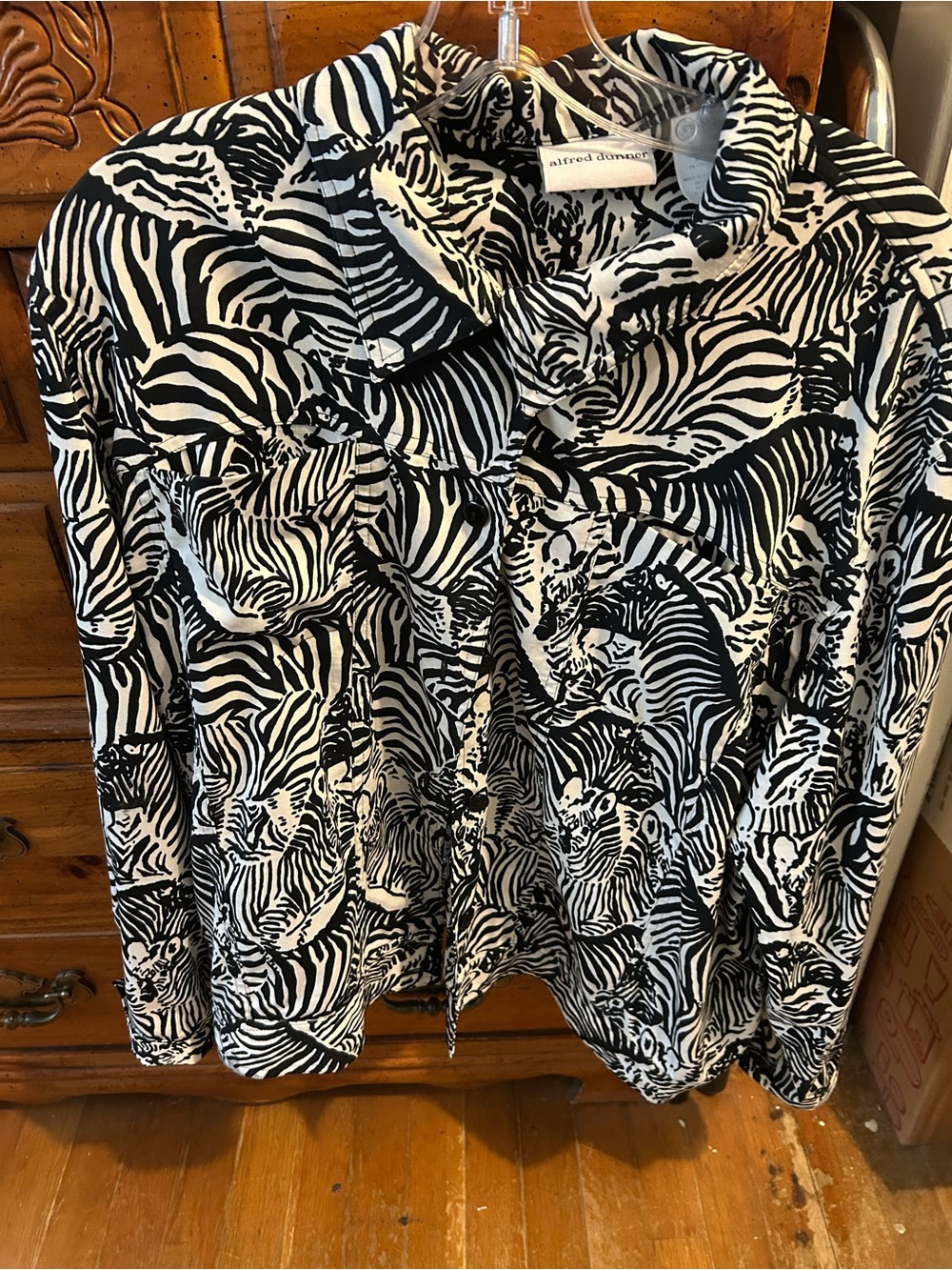 Alfred Dunner Black and White Zebra Print Button-Up Shirt